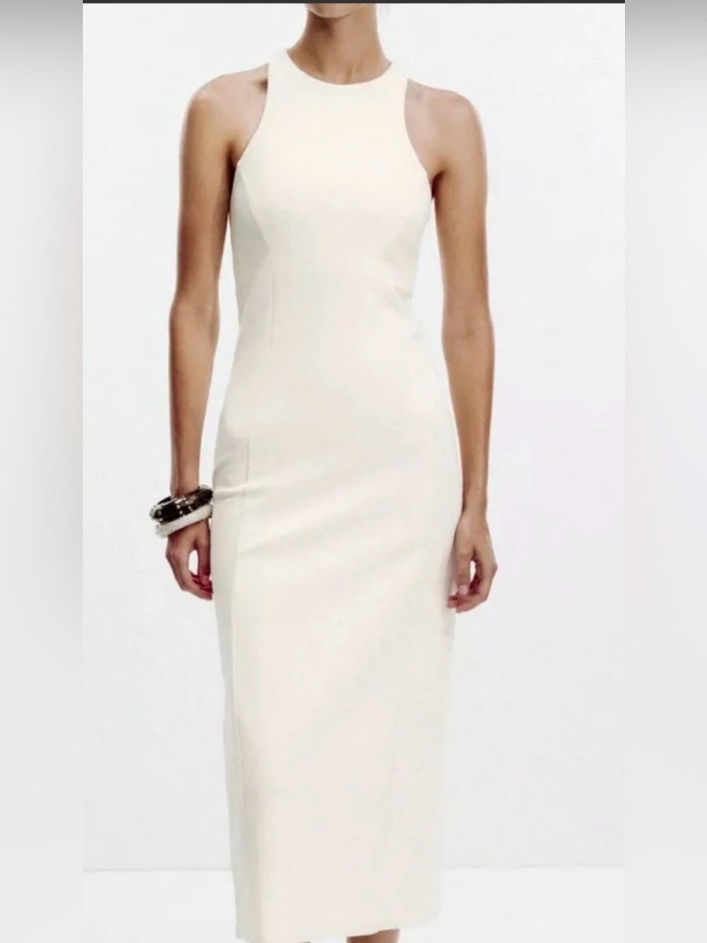 Zara Cream Sleeveless High-Neck Maxi Dress